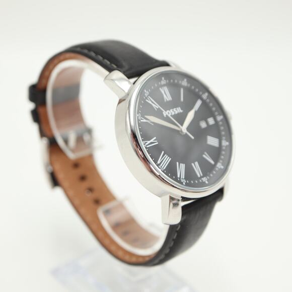 Fossil Rhett Mens Black Roman Date 42mm Watch BW1015 Black Leather w New Battery - Picture 7 of 13